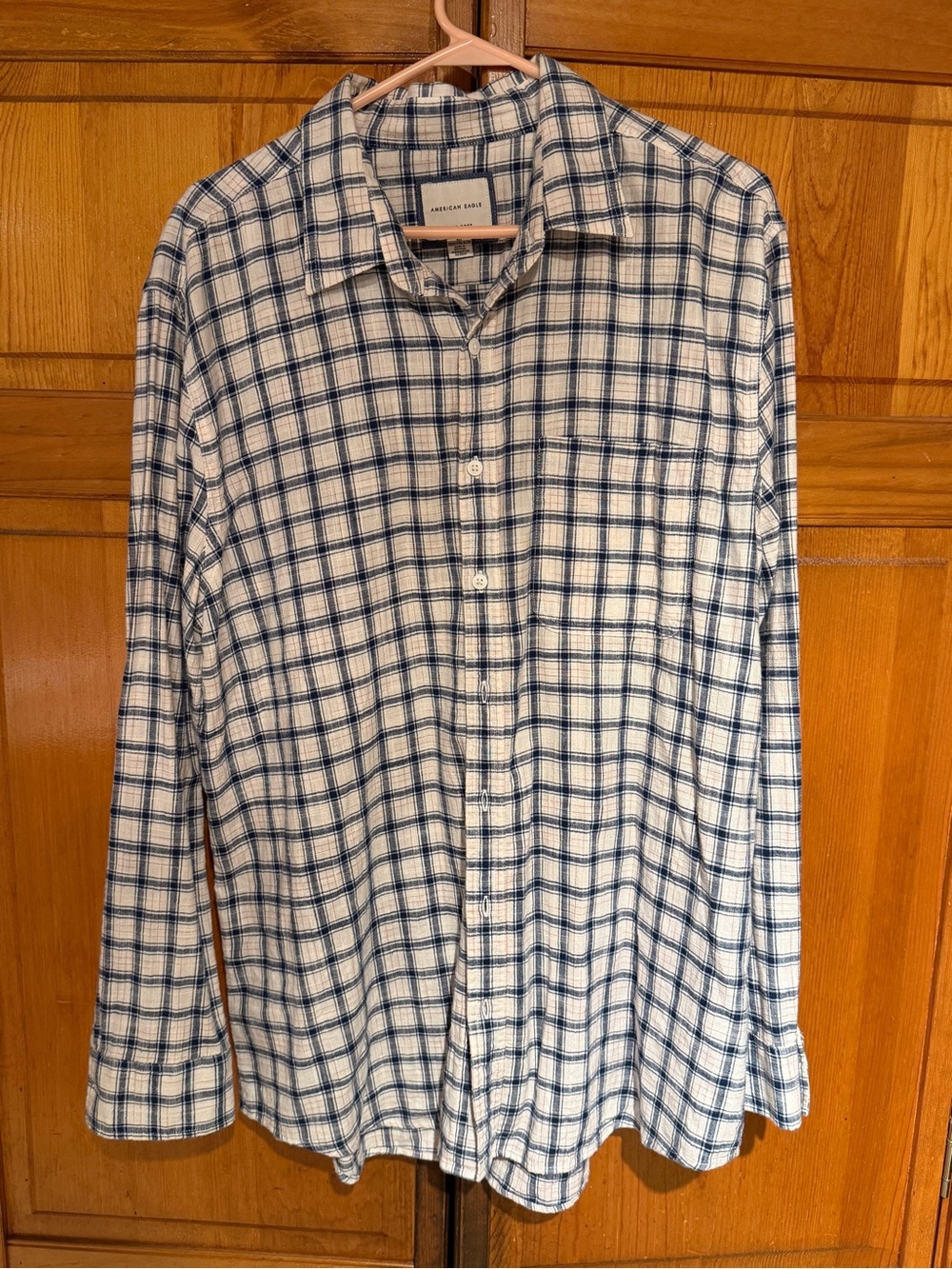 American Eagle Outfitters Navy and White Plaid Button-Down Shirt
